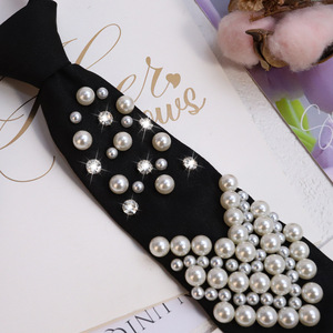 Corbata Elegante Informal de Moda al por Mayor con Perlas y Diamantes de Imitación, Corbata Versátil para Mujer, Estilo Japonés sin Nudos, Estilo Universitario Informal - Product Image 3