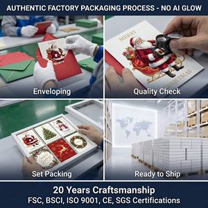 Cartes de vœux de Noël personnalisées avec logo, vente en gros, 300 g/m², pliables, dorées à chaud avec enveloppes - Product Image 6