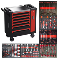 Chariot à outils rouge et noir avec plateau de rangement supérieur, chariot à outils en acier à 7 tiroirs avec roues pour mécaniciens et bricolage à domicile