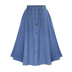 <span class=keywords><strong>Jupe</strong></span> en Jean Style Preppy pour femme, tenue en Denim, couleur unie, taille naturelle, avec gros ourlet, décontractée, nouvelle mode coréenne, 2020 - Product Image 4