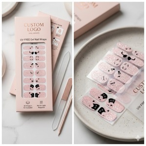 Enveloppes d'ongles en gel rose <span class=keywords><strong>pailleté</strong></span> sans UV, motif patte de chat mignon, sans HEMA, vente en gros, qualité salon, marque privée, sans danger pour les enfants - Product Image 2