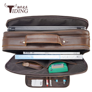 Tiding Genuine Leather <b>Briefcase</b> Dark Brown Business Laptop Bag Men's Commuter Shoulder Bag - Product Image 3