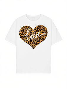 T-shirt Kawaii Love Leopard Heart da donna oversize a maniche corte girocollo 100% cotone top casual primavera estate - Product Image 1