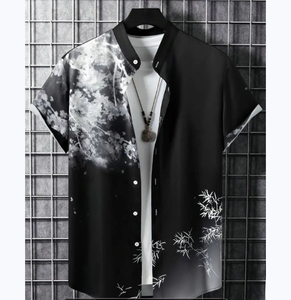 Kemeja Hawaii Pria Gaya Vintage Grosir, Lengan Pendek, Motif Garis, Cetak Digital, Ukuran XL XXL 5XL, Harga Pabrik, Diskon - Product Image 1