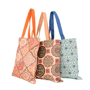 Customised logo low moq tote Polyester Cotton mixed Canvas Reusable cotton tote bags with custom printed logo handbag