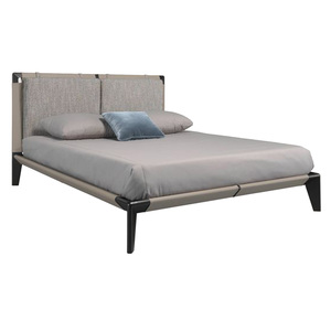이탈리아 더블 플랫폼 침대 프레임 가죽 웨스트 느릅 나무 티크 나무 킹 사이즈 침대 - Product Image 4