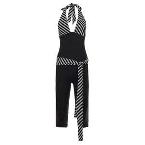 Mono a rayas con cuello halter, mono deportivo informal con bloques de color para mujer, conjunto de una pieza sin mangas, ropa de calle a la moda - Product Image 6