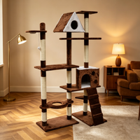 Arbre à chat d'intérieur multi-niveaux avec griffoir en sisal, maisonnette pour chat, échelle et jouet interactif suspendu