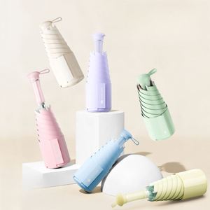 Parapluie pliant personnalisé avec logo, UPF50, 5 plis, 282g, fibre de verre, 6 baleines, poignée rétractable, large sangle, pour femme, voyage, promotion de marque - Product Image 1