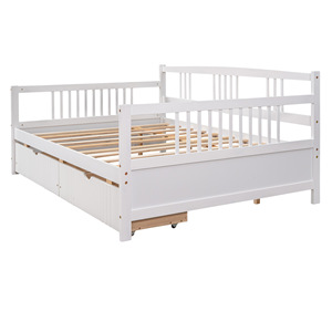 White Solid Wood <b>Storage</b> <b>Sofa</b> <b>Bed</b> Single Size With Double Drawers And Guardrails For Bedroom Use - Product Image 4
