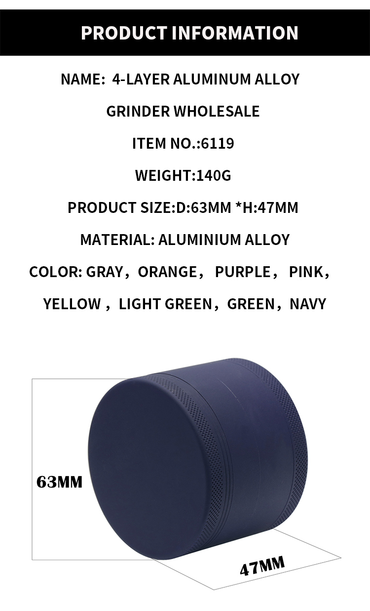 Diameter 63MM four layer rubber paint aluminum alloy smoke grinder custom logo 6119