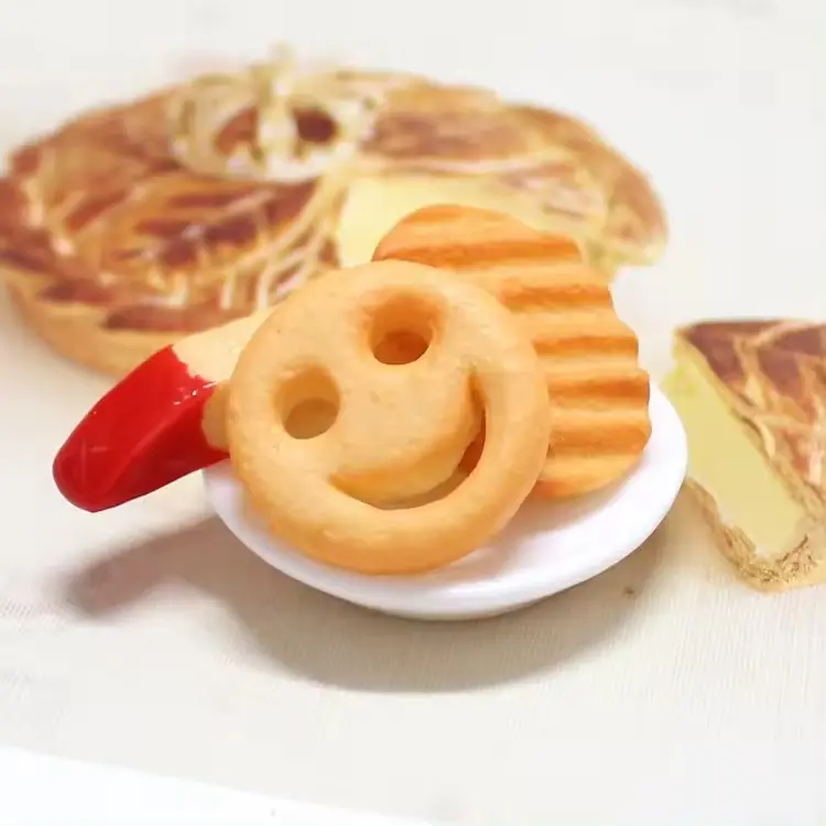 2022 Newest Style Cartoon Miniature Resin Food DIY Craft Tools Smiley Potato Cake and Chips for Hat Phone Decoration