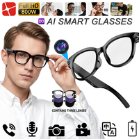 Gafas Inteligentes con Traducción IA, Linterna LED Individual de 8MP, Cámara de 800W para Viajes, Negocios, Grabación de Video Profesional