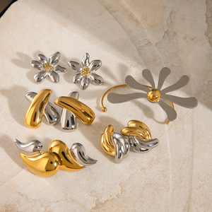 Two Tone Gold <b>Silver</b> Irregular Stainless Steel <b>Earrings</b> <b>Set</b> Flower Geometric <b>Studs</b> Fashion Dangle Jewelry Yiwu Origin - Product Image 3