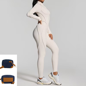 Custom Hollow Out Back Sexy Slim Brown Women's Yoga One Piece Jumpsuits &amp; Bodysuits with Bra <strong>Pad</strong> and Front Zipper No Scrunch <strong>Bum</strong> - Product Image 4