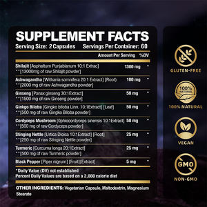 Oem Organische Shilajit Pure Himalayan Immuniteit En Energie Gezondheid Ashwagandha Ginkgo <span class=keywords><strong>Rhodiola</strong></span> <span class=keywords><strong>Rosea</strong></span> Ginseng Shilajit <span class=keywords><strong>Capsule</strong></span> - Product Image 3