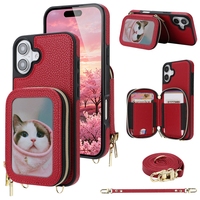 Étui portefeuille à fermeture éclair pour iPhone 17/16 Plus/15 Pro Max, coque de téléphone avec porte-cartes bandoulière pour iPhone 15 Plus