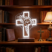 Enseigne néon LED de foi chrétienne avec motif croix, colombe sainte et Jésus, décoration murale religieuse personnalisée pour intérieur et fêtes