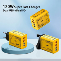 Chargeur transfrontalier 120W double PD + double USB pour téléphone portable, charge rapide, tête de chargeur en nitrure de gallium