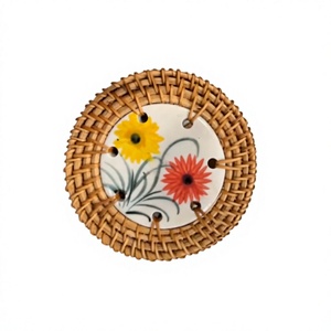 Handmade Ceramic Round <b>Coaster</b> with Lotus Design Traditional Chinese Style <b>Table</b> Mat for Tea Coffee Home Decor - Product Image 4