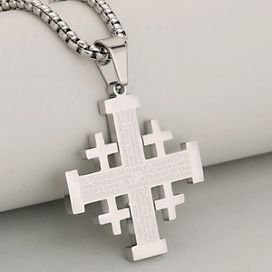 Collar con Colgante de Cruz de Cruzado de Jerusalén Clásico, en Oro, Plata o Acero Inoxidable, Impermeable, Joyería Religiosa para Creyentes - Product Image 4