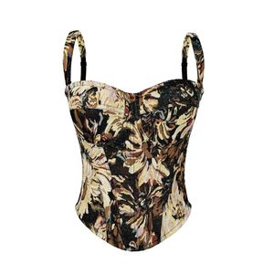 Corset sexy en dentelle pour femme, crop top à épaules dénudées, style bustier vintage à imprimé floral, avec baleines et bordure en dentelle, à nouer, petite série - Product Image 6
