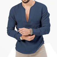 T-shirt décontracté tricoté uni à col en V profond et manches longues pour homme, collection automne 2026, haute qualité, grandes tailles, coupe classique, teinture unie