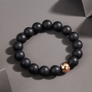 Matte Black Onyx <b>Bracelets</b> for <b>Men</b> Rose Gold Plated <b>Beads</b> Accessories Customized Stainless Steel Jewelry - Product Image 1
