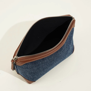 Borsa da viaggio <span class=keywords><strong>blu</strong></span> Navy in pelle di cotone Denim con cerniera con Logo personalizzato alla moda borsa per il trucco da toilette borsa per cosmetici - Product Image 3