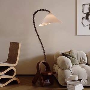 Lampada <span class=keywords><strong>da</strong></span> Terra Vintage Wabi-sabi in Stile Medievale, in Legno Massello di Noce per Soggiorno, Camera <span class=keywords><strong>da</strong></span> Letto Francese, Studio, Design Moderno con Paralume in Tessuto - Product Image 2