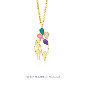 Creative Design Mother And Child Shape Necklace S925 Sterling Silver Balloon Pendant Jewelry