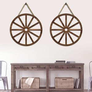 2 pezzi di legno ruota di carro decorazione della parete incisa a mano vecchio stile occidentale fattoria appesa in legno ruote parete arte - Product Image 3