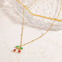 Collar SUMMLY de Acero Inoxidable Chapado en Oro de 18K, Resistente al Agua, Sin Deslustre, con Colgante de Zirconia y Esmalte en Forma de Cereza, Joyería Diaria para Mujer, Regalo
