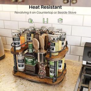 Wooden kitchen storage <b>rack</b>, double-layer <b>rotating</b> <b>spice</b> jar storage <b>rack</b>, multi-functional countertop <b>spice</b> storage <b>rack</b> - Product Image 2