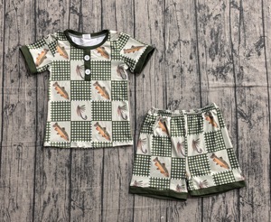 Conjunto de Ropa de Pesca a Cuadros Azules para Bebé Niño, Estilo Boutique Personalizado BSSO1817, Conjuntos de Verano al por Mayor - Product Image 1