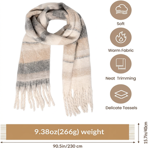 High Quality Women Cozy Winter <b>Scarf</b> Thick Warm Shawl <b>Wrap</b> Stylish Fringe Tassel Design Polyester Anti-Bacterial Windproof for - Product Image 2