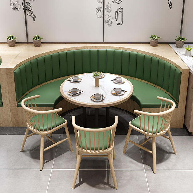 Fabbrica Fast Food mobili uso commerciale in legno tavoli e sedie in pelle  verde stand panca set da pranzo