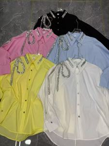 Camicette e camicie di cotone con diamanti eleganti da ufficio di fascia alta per <span class=keywords><strong>donna</strong></span> 2025 <span class=keywords><strong>autunno</strong></span> nuova tendenza alla moda larghe top Casual - Product Image 6