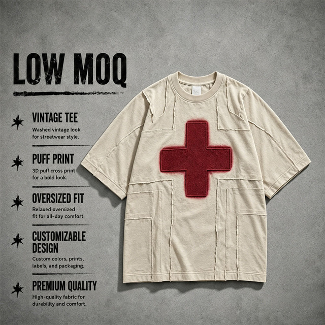 Custom Men's Heavyweight Vintage Washed T-Shirt 280G 100% Cotton Regular Fit Embossed Logo Streetwear T Shirt