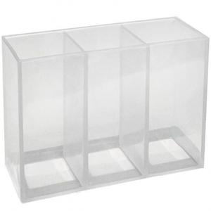 Organizador de maquillaje de plástico transparente con 3 compartimentos, caja de almacenamiento de cosméticos con ventosa para uso en el tocador del baño - Product Image 1