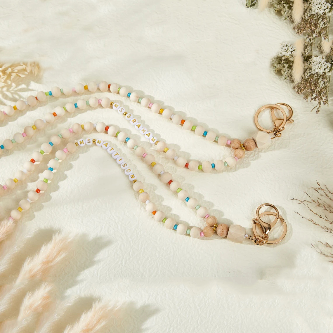 2025 Cute Design Pink Tassel Lanyard Keychain Resin Rainbow Stripes Beads with Silicone TINY Charm Gifts for Teachers Image 5
