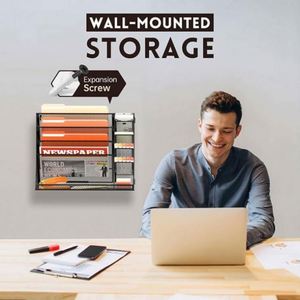 File Organizer <b>Wall</b> Mounted 4 Tiers Durable Adjustable Metal <b>Desk</b> Organizer, Desktop Hanging File Holder with 4 Pen Slots Stable - Product Image 3