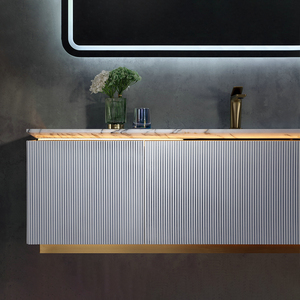 Meuble-lavabo double de luxe 72 pouces au design moderne avec miroir LED suspendu pour hôtel ou villa - Product Image 3
