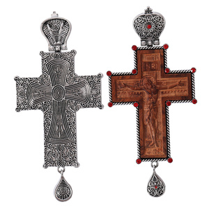 Colgante Pectoral Cristiano Ortodoxo Collar de Cruz en Aleación y Madera Religión Crucifijo Ornamentado Jesús para Sacerdote Ortodoxo - Product Image 5