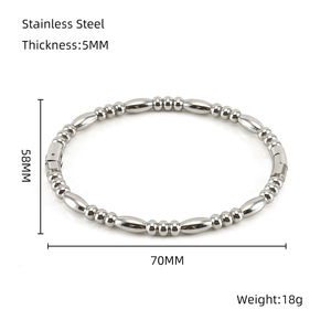 Zogxin Titanium Steel Beaded <b>Bangle</b> 18K Gold <b>Silver</b> Color Unisex Fashion Jewelry <b>Bracelet</b> - Product Image 4
