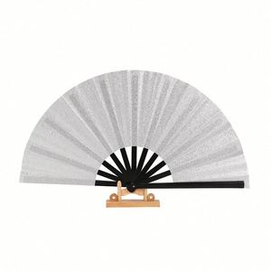 Éventail en bambou et plastique écologique de 33 cm, motif Kung Fu Tai Chi, doré scintillant, pour la danse carrée et le fitness en studio - Product Image 1