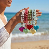 Collier en acier inoxydable émaillé coloré avec pendentif double cœur, pierres précieuses naturelles mélangées, collier bohème spirituel pour la guérison des chakras