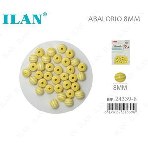 Perline Ilan Abalorio da 8 mm a strisce gialle per la creazione di gioielli - Product Image 1