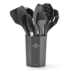 New Design Silicone Kitchen Utensils Set Cooking <b>Tools</b> Beech Wooden Handle Cooking Utensils Set with Holder - Product Image 6