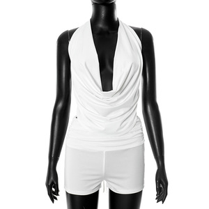 Conjuntos Nuevos de Verano para Mujer con Halter, Cuello Caído, Espalda Descubierta y Lazo, Top y Shorts de Dos Piezas, Ropa de Mujer para Verano - Product Image 2